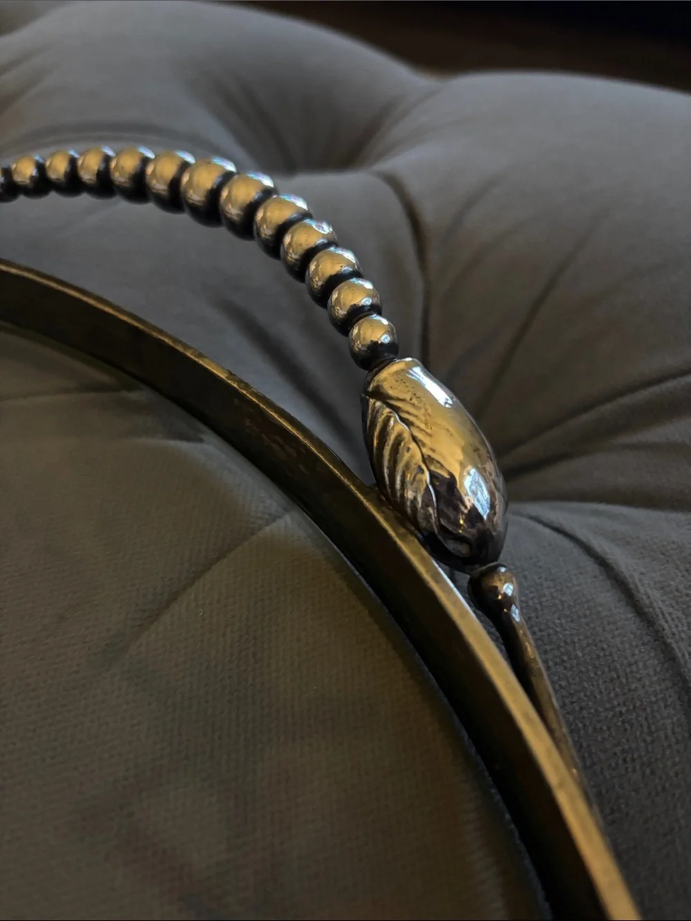 Silver Decorative Round tray with Beaded Handles
